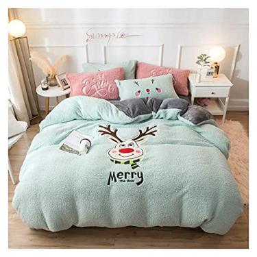 Imagem de Conjunto de capa de edredom de inverno, 4 peças, cama de casal, flanela, supermacia, quente, aconchegante, grossa, lençol de cima para cama sem rugas e resistente a manchas (B)
