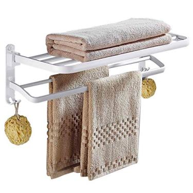 Imagem de LUCEAE Toalheiro montado na parede, toalheiro de banheiro, toalheiro de banheiro, prateleira dupla com gancho, toalheiro de aço inoxidável para banheiro/50 cm