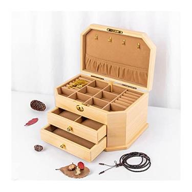 Imagem de Caixa de joias decorativa grande caixa de joias de madeira/caixa de joias com 2/3 gavetas caixa de joias vintage, anel, colar e organizador de brincos organizadores de acessórios (cor de madeira