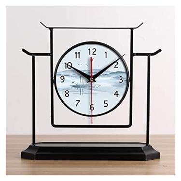 Imagem de U5GAAALPPQ9 Relógio de mesa, relógio de mesa, relógio de mesa, novos relógios de estilo chinês, decoração para casa, sala de estar, ornamentos, relógio retro, relógio de secretária decorativo de 30 cm