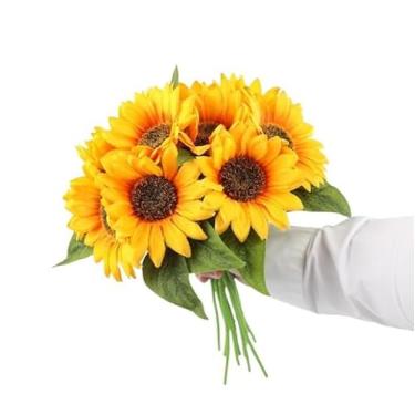 Imagem de Flores artificiais para decoração de girassol, flores artificiais, buquê de arranjos de casamento, artesanato de flores artificiais, adequado para decoração de escritório, decoração de mesa, plantas e