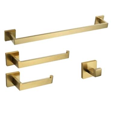 Imagem de HHHJQFAAT Acessórios de banheiro escovados dourados ferragem barra de toalha suporte de papel higiênico suporte de toalha gancho saboneteira escova de vaso sanitário, 1 gancho, tamanho único