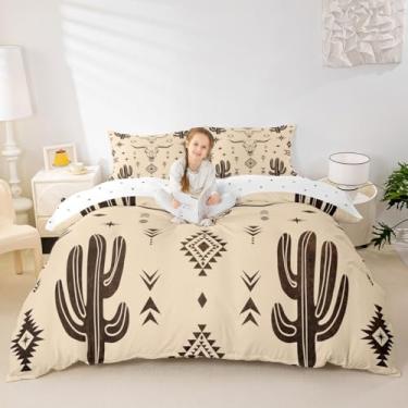 Imagem de Erosebridal Capa de edredom para meninos, Queen, touro, caveira, caubói ocidental, vintage, do sudoeste, boêmio, geométrico, cacto, tribal, exótico, étnico, para decoração de quarto de adolescentes