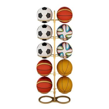 Imagem de Suporte de armazenamento de bola esportiva dupla face vertical suporte de exibição de bola para basquete, futebol, suporte organizador de armazenamento de metal resistente para academia de escritório