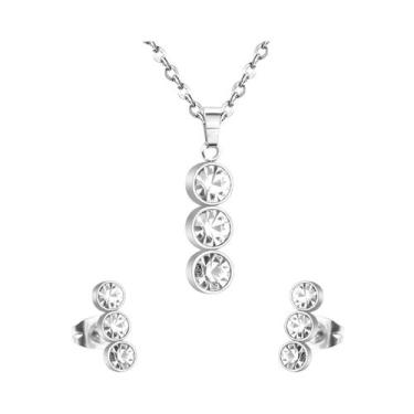 Imagem de Conjunto De Joias Femininas Em Aço Inoxidável Com Flor E Zircônia Cúbi