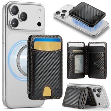 Imagem de Usroom Carteira Magsafe com porta-cartões magnéticos com bloqueio de RFID, carteira de couro PU com ímã forte compatível com telefones e capas Magsafe para iPhone 17/16/15/14/13/12/Pro/Max/Plus, preto