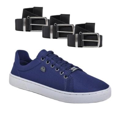 Imagem de Tênis Casual Masculino Confort Dia a Dia + 3 Cintos Estilosos - Bless 