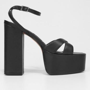 Imagem de Sandália Meia Pata Couro Santa Lolla Salto Bloco Feminina, Preto, 38