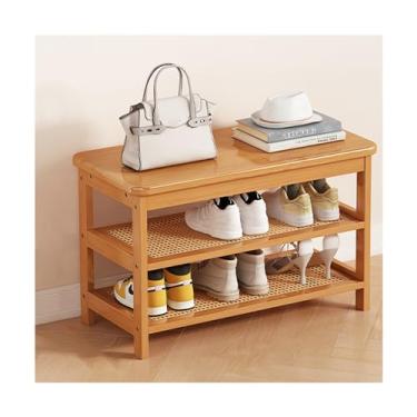 Imagem de Banco de sapatos de entrada de 2 camadas, banco de sapato, banco de madeira com prateleira de armazenamento para entrada, organizador de espaço pequeno para corredor, entrada (natural, 85 x 32 x 44 cm