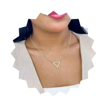 Imagem de ROHNES Colar Feminino Folheado a Ouro 18k, Triângulo Vazado Texturizado, Dourado, Metal, Aço Inoxidável