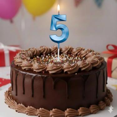 Imagem de Vela De Aniversário Mini Design Número Com 5Cm Silver Festas Azul (Número 5)