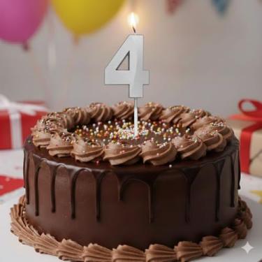 Imagem de Vela De Aniversário Mini Design Número Com 5Cm Silver Festas Prata (Número 4)