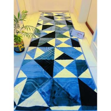 Imagem de Tapete Grosso 60x200cm Passadeira Floral e Geométrica Pelinho Baixo(Azul Cinza Geo)