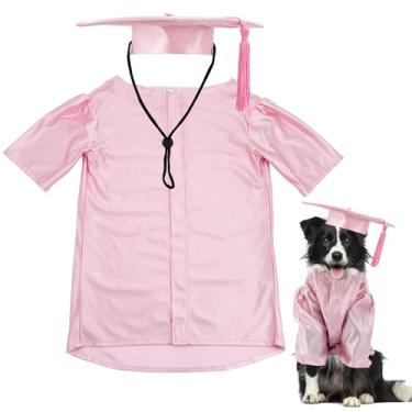 Imagem de GraduatePro Conjunto de fantasia de boné e vestido de formatura para cães – Tecido de malha ajustável com borla dourada, 4 tamanhos (P/M/G/GG) para cães pequenos e gatos a cães médios, roupa de