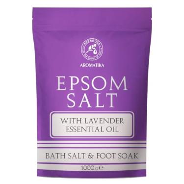 Imagem de Sal de banho Epsom com óleo essencial de lavanda 1000 ml - sulfato de magnésio concentrado - sal de Epsom puro - calmante e alivia a fadiga - relaxamento - bem-estar
