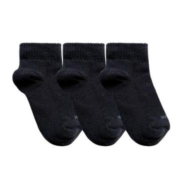 Imagem de Kit 3 Pares Meia Soquete Atoalhada Infantil Escolar Lisa Cor:PretaTama