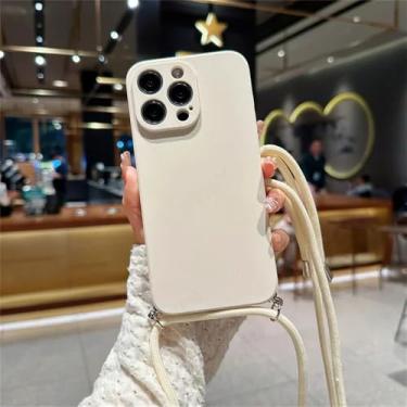 Imagem de Capa de celular com alça transversal em cores vibrantes para iPhone 17 Air 16 16E 15 14 13 12 11 Pro Max Plus, capa traseira de silicone TPU macio, branco antigo, para iPhone Air