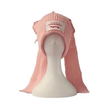Imagem de Gorro De Lã Com Orelhas De Coelho Em Cor Sólida, Feito À Mão, Para Out
