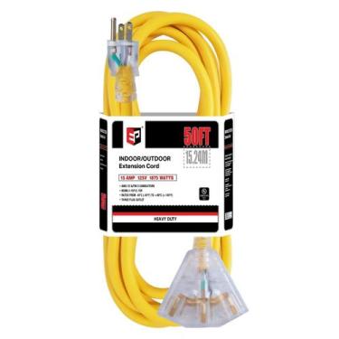 Imagem de Cabo de extensão EP 15A 125V 1875W 50 pés calibre 12 com 3 tomadas