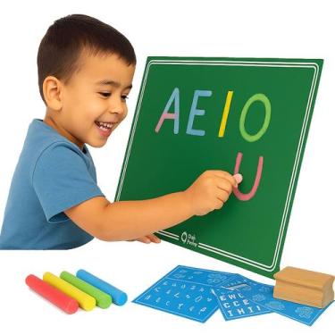 Imagem de Lousinha Infantil Giz Cartela Alfabeto Numeros Apagador MDF - Pais e F