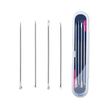 Imagem de Kit Extrator De Cravos E Espinhas Prateado 4 Peças Para Remoção De Imp
