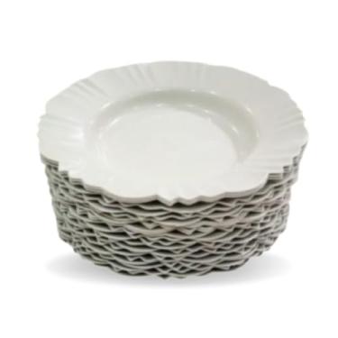 Imagem de Prato fundo com borda Prato de jantar branco Prato de festa para churrasco Prato de sopa Conjunto de pratos de plástico (30)