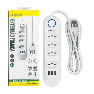 Imagem de Extensao 4 Tomadas + 3 Usb B-max Filtro De Linha