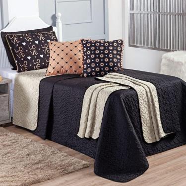 Imagem de Kit Cobre Leito Golden Love Dupla Face Com Almofadas Solteiro 06 Peças