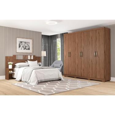 Imagem de Quarto De Casal Com Guarda Roupas Clara E Cabeceira Extensível Com Espelho Mila Panan Avelã