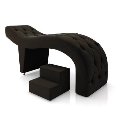 Imagem de Maca De Estética Para Massagem Cílios Fixa Lash Estofada Com Escada Veludo Marrom G83