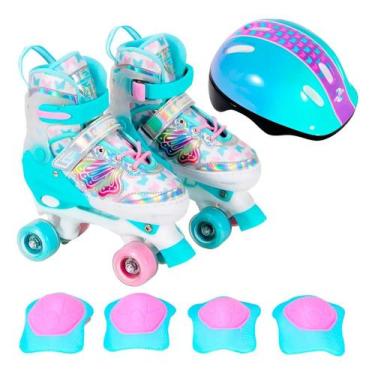Imagem de Patins Quad Borboleta Ajustável Infantil Com Kit Proteção - Unitoys