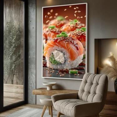 Imagem de Quadro Decorativo com Moldura Caixa Sushi Bar Restaurante para parede 