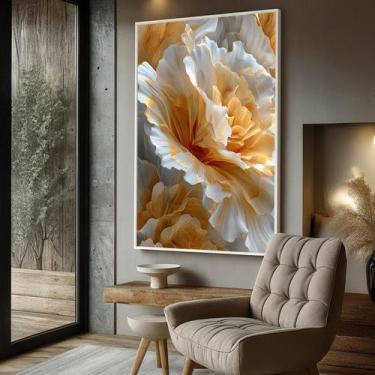 Imagem de Quadro com Moldura e Acrilico Cristal Vidro Flor Dourada e Branca  par