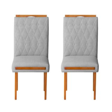 Imagem de Kit 2 Cadeiras Estofadas de Jantar Azaléia - MDF em Linho Pés em Madeira - Vintage Decor