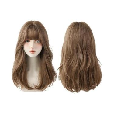 Imagem de Peruca Azul Com Ondas Profundas E Franja Para Mulheres, Longa, Marrom 