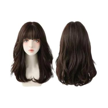 Imagem de Peruca Azul Com Ondas Profundas E Franja Para Mulheres, Longa, Marrom 