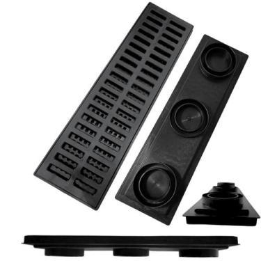 Imagem de Ralo 15x50 com Placa Anti Insetos Conforto Térmico Preto Laje Varanda 