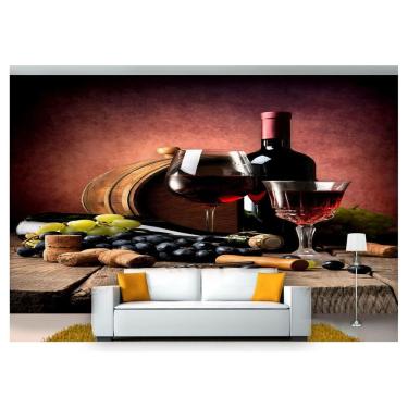 Imagem de Papel De Parede Barril Vinho Cacho De Uva 3D Al239
