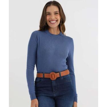 Imagem de Suéter Feminino Liso Gola Careca Marisa Azul-49883, Azul, GG