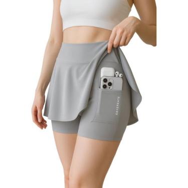 Imagem de Saia Shorts Fitness Feminina com Bolso Embutido Cintura Alta - - anjo 