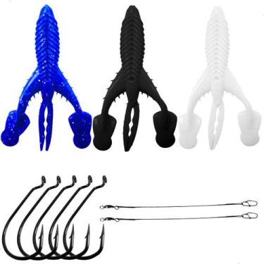 Imagem de 3 Iscas Craw Padlle + Anzol Offset + Chicote Pesca Esportiva - Loja Br