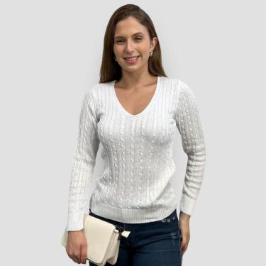 Imagem de Blusa Feminina Tricot Transinha Gola V Basica Elastano Manga Longa - G