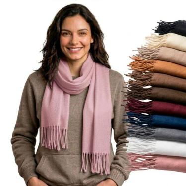 Imagem de Cachecol Feminino Pashmina Xale Tipo Manta Toque Macio Com Franjas 180