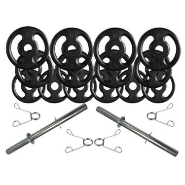 Imagem de Kit com Barras de Halteres e Anilhas de Ferro - 20 Peças-Unissex