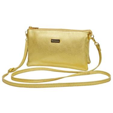 Imagem de Bolsa Dourada Feminina Transversal Tiracolo Pequena Couro Legitimo Mad