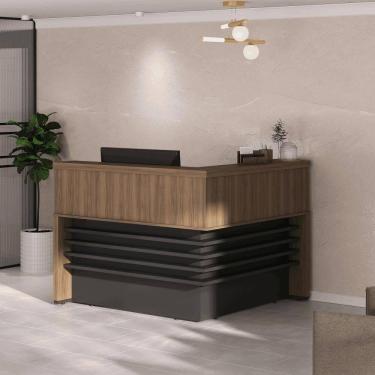 Imagem de Balcão Tamburato De Atendimento Em L Nogal/preto Artany