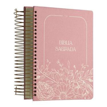 Imagem de Bíblia Nvi Com Espaço Para Anotações Central, Capa Dura Rosa Floral, Espiral, Leitura Perfeita