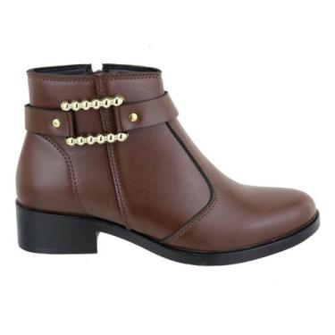 Imagem de Bota Feminina Cano Curto Salto Baixo Fivela Conforto - Dhova, Marrom, 