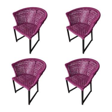 Imagem de Kit 4 Cadeiras Salinas Corda Náutica Base Em Alumínio Preto-rosa - Cor
