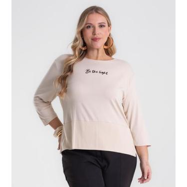 Imagem de Blusa Feminina Manga 3/4 Plus Size Secret Glam Bege, Plus G2, Bege